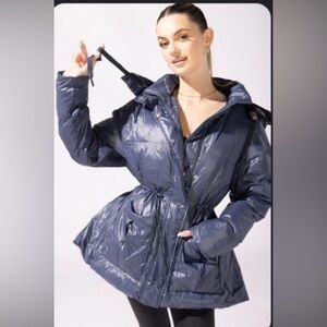 Popflex Navy Pearl Peplum Puffer Jacket